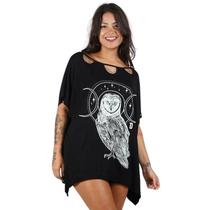 Blusa Maxi Gola Canoa Estampa Coruja
