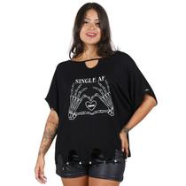 Blusa Maxi Preta Manga Morcego Estampa Detalhes Metálicos Blusa Maxi Preta Manga Morcego Estampa Detalhes Metálicos