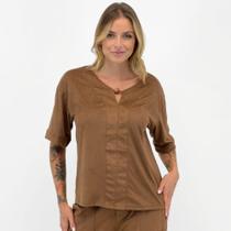 Blusa Meia Loka Manga Curta em Suede Feminina Blusa Meia Loka Manga Curta em Suede Feminina