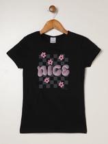Blusa Meia Malha Manga Curta Juvenil Para Menina- PRETO
