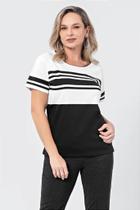 Blusa Meia Manga Listrada em Algodão Verde - Juanna
