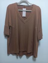 Blusa meia manga tecido moletom avelã