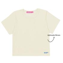 Blusa Menina Cinti em Algodão Aplique de Strass Off White