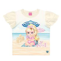 Blusa Menina Cinti em Meia Malha Estampada Off White