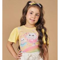 Blusa Menina em Mlha Wave Estampada na cor Amarelo - Kukiê