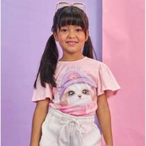 Blusa Menina em Mlha Wave Estampada na cor Rosa - Kukiê