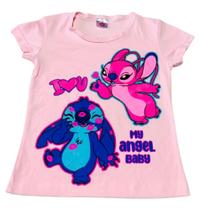 Blusa Menina Infantil Manga Curta Stitch E Cia