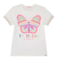 Blusa Menina Kukiê Algodão Alongada Borboleta Off White