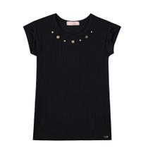 Blusa Menina Kukiê em Ribana Aplicação Pérolas Preto