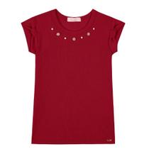 Blusa Menina Kukiê em Ribana Aplicação Pérolas Vermelho