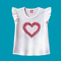 Blusa Menina Kyly Algodão Estampa de Coração em Bordado cor
