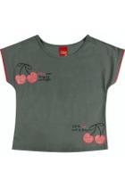 Blusa Menina Manga Curta Bordado Estampa Cereja e Frase Kyly Blusa Menina Manga Curta Bordado Estampa Cereja e Frase Kyly