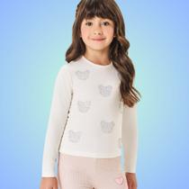 Blusa Menina Manga Longa em Cotton Com Corações de Strass off white - Cinti Blusa Menina Manga Longa em Cotton Com Corações de Strass off white - Cinti