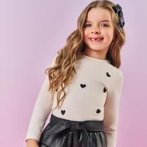 Blusa Menina Manga Longa em Cotton Corações Bordado em Preto - Cinti Blusa Menina Manga Longa em Cotton Corações Bordado em Preto - Cinti