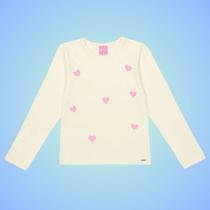Blusa Menina Manga Longa em Cotton Corações Bordado em Rosa - Cinti Blusa Menina Manga Longa em Cotton Corações Bordado em Rosa - Cinti