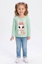 Blusa Menina Manga Longa Estampa Coelho com Brilho Kyly