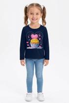 Blusa Menina Manga Longa Estampa Cupcake em Algodão Kyly