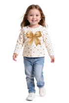 Blusa Menina Manga Longa Estampada Brilho em Algodão Kyly