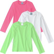 Blusa Menina Manga Longa Malha UV Colors Kit 3 Peças - Malwee