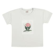 Blusa Meninas Manga Curta Malha Off-White Cartão Postal Have Fun Blusa Meninas Manga Curta Malha Off-White Cartão Postal Have Fun