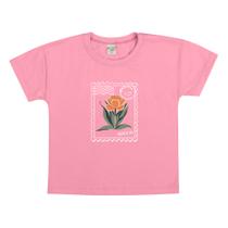 Blusa Meninas Manga Curta Malha Rosa Cartão Postal Have Fun Blusa Meninas Manga Curta Malha Rosa Cartão Postal Have Fun