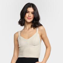 Blusa Mercatto Cropped Tricô Alças Com Pala Decote V Feminina