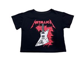 Blusa Metallica Blusinha Camiseta Cropped Feminino Banda de Rock Sf272 BM