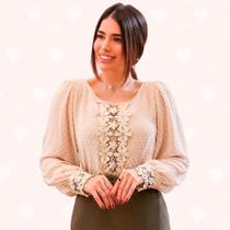 Blusa MG Longa C/ Det de Renda - Moda Casual chic Blusa MG Longa C/ Det de Renda - Moda Casual chic