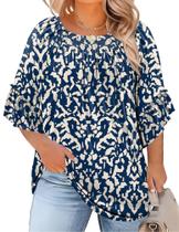 Blusa Micoson Plus Size Floral Plissada com babados e manga curta