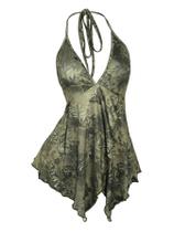 Blusa Milumia Zebra Print Halter Y2k Deep V Decote e Bainha com babados