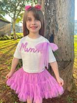 Blusa Minnie Feliz Com Laço em Tule Animê