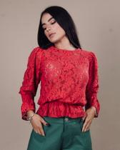 Blusa Miss Misses Renda Manga Longa - Goiaba Tamanho P Blusa Miss Misses Renda Manga Longa - Goiaba Tamanho P