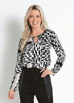 Blusa mix estampas com gota no decote frente