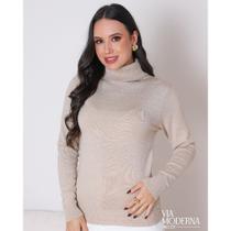 Blusa Modal Cacharrel Feminina Tricot Manga Longa Elegante Gola Alta Tricô Moda Inverno