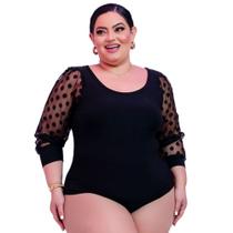 Blusa Modelo Bori Body Manga Longa Plus Size Tule Feminino