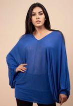 Blusa Moicana Malha Morcego Azul