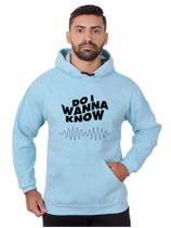 Blusa Moletom Banda Masculina Rock Com Bolso e Capuz Azul Céu