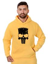 Blusa Moletom Bart Masculina Caveira Com Bolso e Capuz Amarelo Blusa Moletom Bart Masculina Caveira Com Bolso e Capuz Amarelo