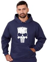 Blusa Moletom Bart Masculina Caveira Com Bolso e Capuz Azul Mar Blusa Moletom Bart Masculina Caveira Com Bolso e Capuz Azul Mar