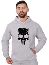 Blusa Moletom Bart Masculina Caveira Com Bolso e Capuz Cinza Blusa Moletom Bart Masculina Caveira Com Bolso e Capuz Cinza