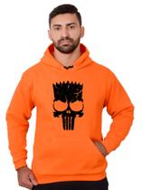 Blusa Moletom Bart Masculina Caveira Com Bolso e Capuz Laranja Blusa Moletom Bart Masculina Caveira Com Bolso e Capuz Laranja