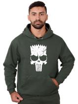 Blusa Moletom Bart Masculina Caveira Com Bolso e Capuz Verde Blusa Moletom Bart Masculina Caveira Com Bolso e Capuz Verde