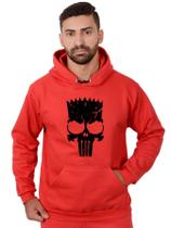 Blusa Moletom Bart Masculina Caveira Com Bolso e Capuz Vermelho Blusa Moletom Bart Masculina Caveira Com Bolso e Capuz Vermelho