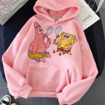 Blusa Moletom Bob Esponja e Patrick Canguru De Frio Unissex