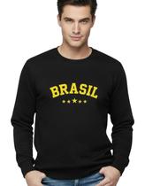 Blusa Moletom Brasil Masculino Gola Careca Sem Capuz Liso Premium