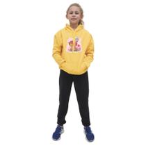 Blusa Moletom Canguru Capuz Calça Basica Ajustavel Conjunto de Frio Flanelado 50% Algodão Poliéster