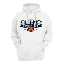 Blusa Moletom Canguru Com Capuz Ajustavel Estampa New York Basketball Estiloso Academia Dia a Dia