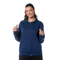 Blusa Moletom Canguru Feminino Azul Marinho com Zíper