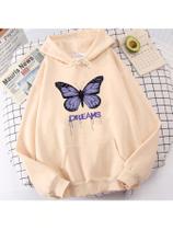 Blusa Moletom Canguru Feminino Dream Borboleta Sonhos Com Capuz e Cordão Bolso Moletons Unissex