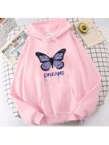 Blusa Moletom Canguru Feminino Dream Borboleta Sonhos Com Capuz e Cordão Bolso Moletons Unissex